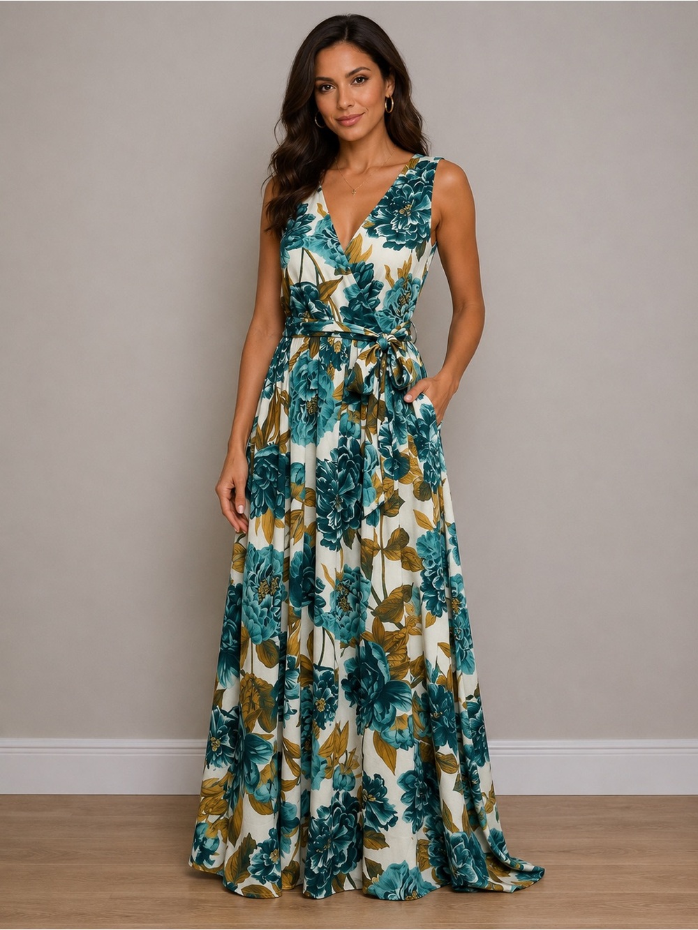 NWT Joyfolie Mia Joy Miriam Maxi Dress Teal floral Sz M